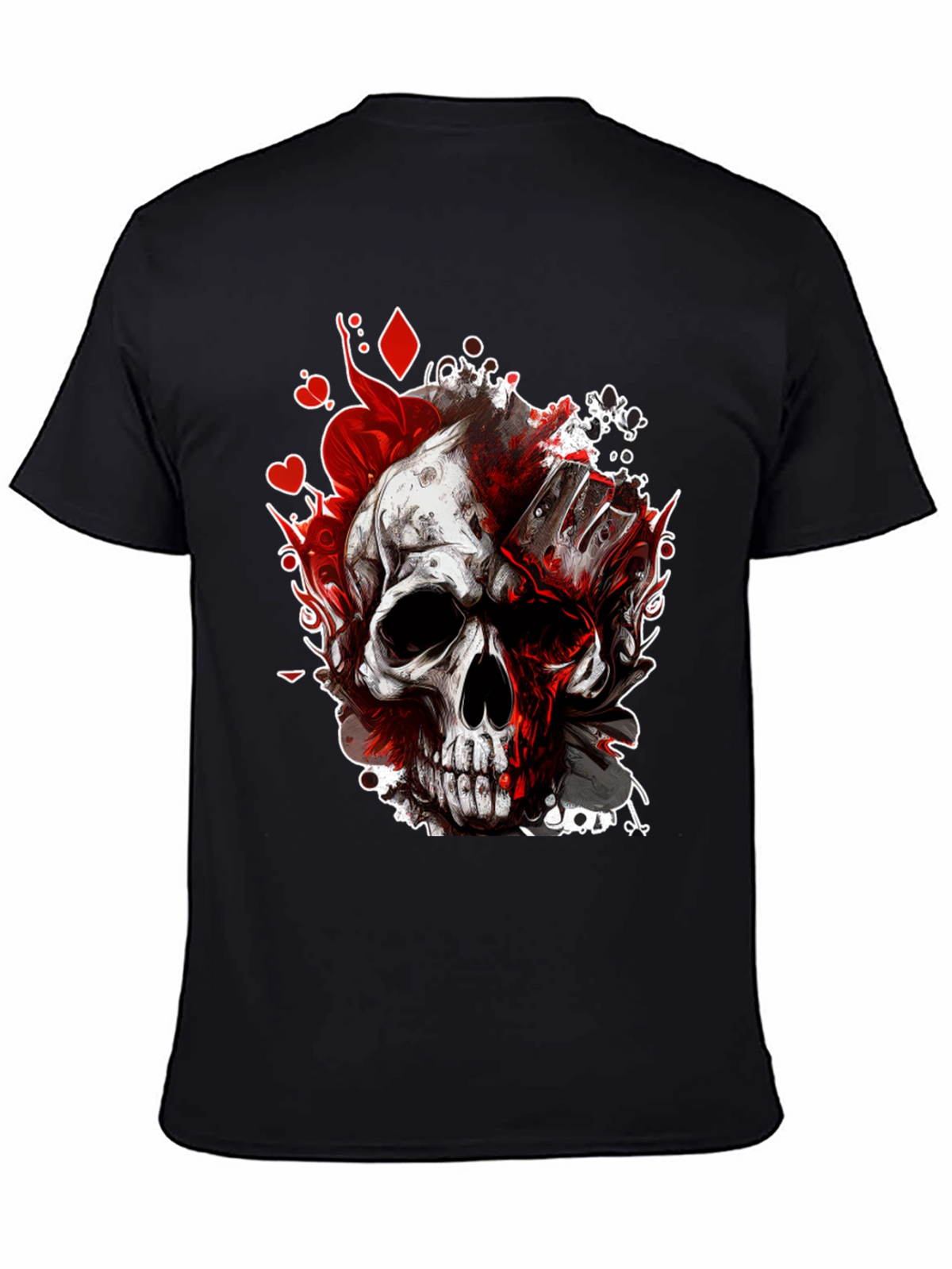 Skull & Cards Graphic Tee - Gothic Poker Style