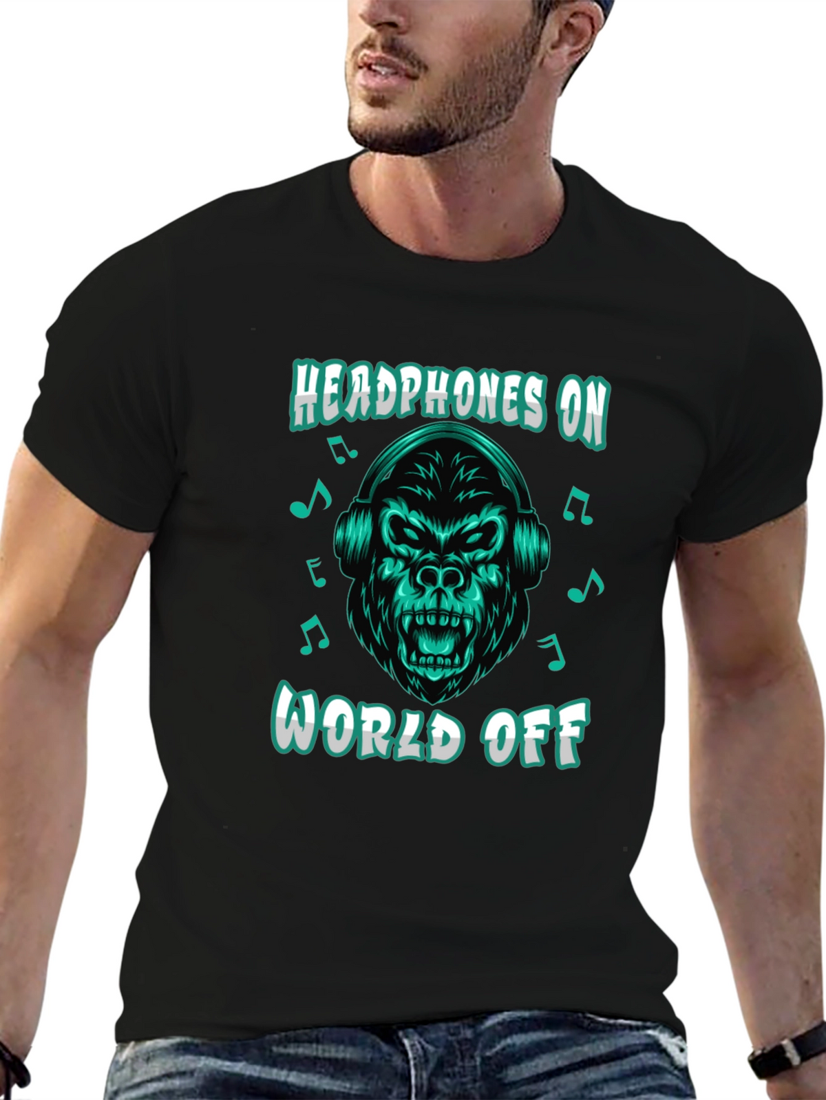 Headphones On World Off Gorilla T-Shirt