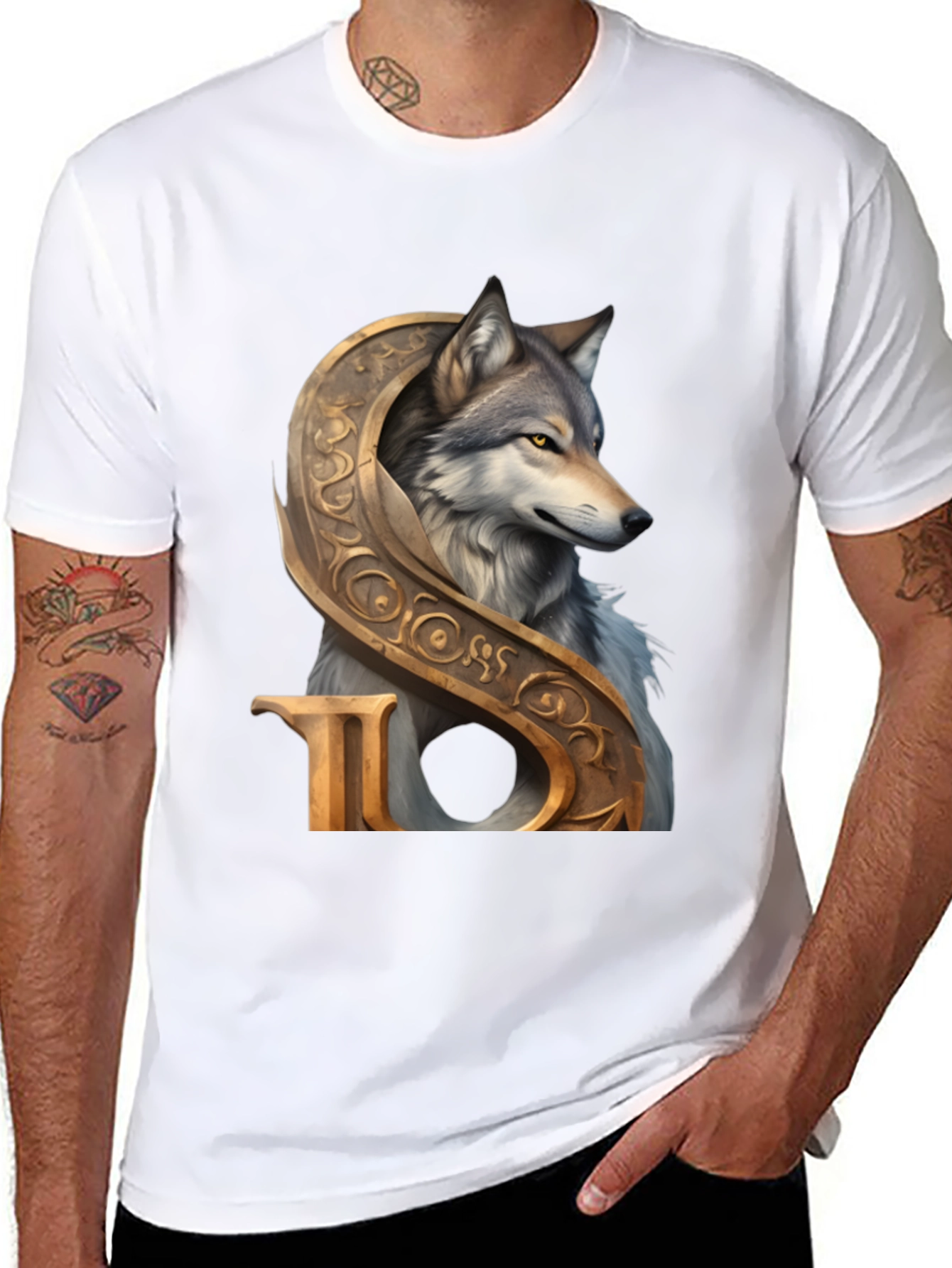 Wolf and Ornamental Letter T-Shirt