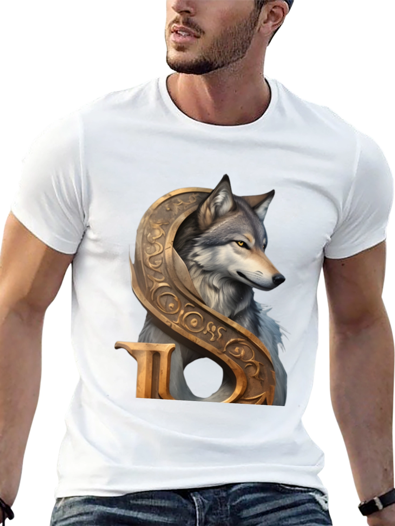 Wolf and Ornamental Letter T-Shirt