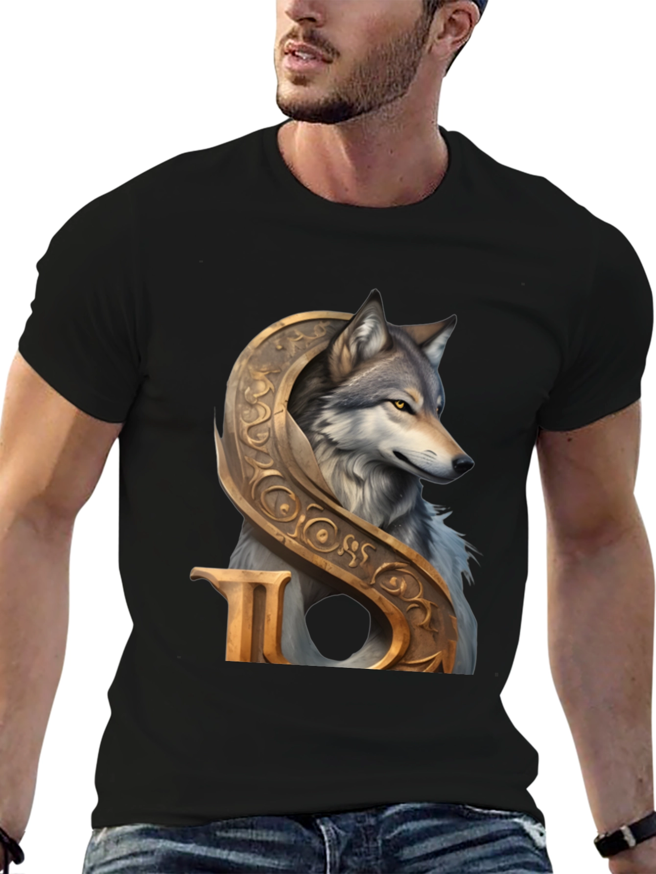 Wolf and Ornamental Letter T-Shirt