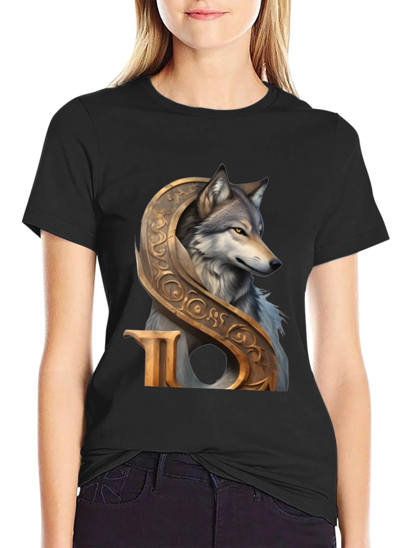 Wolf and Ornamental Letter T-Shirt