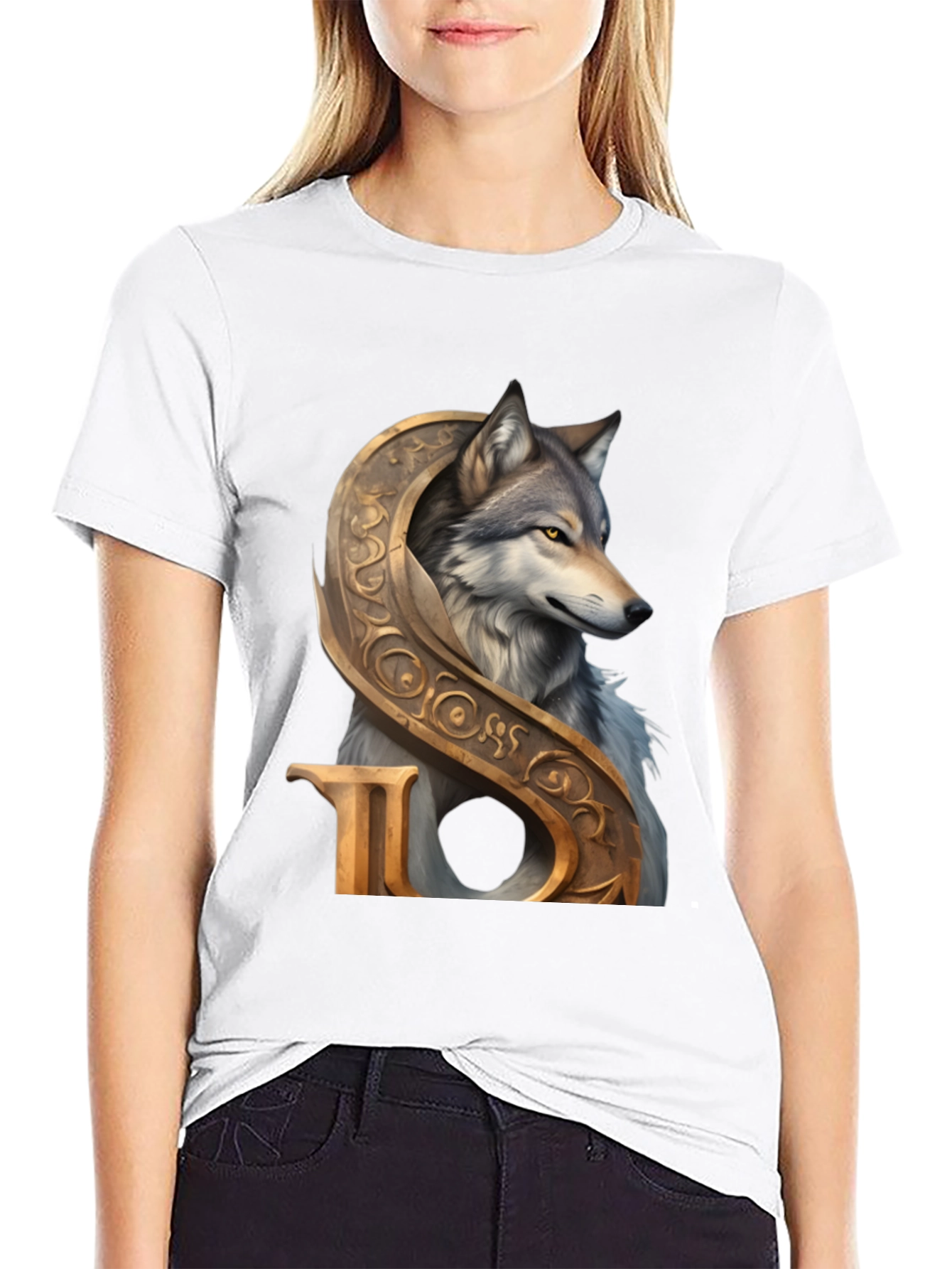 Wolf and Ornamental Letter T-Shirt