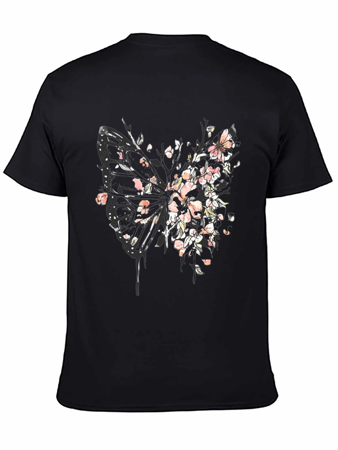 Butterfly Floral Graphic Tee - Black Cotton Blend