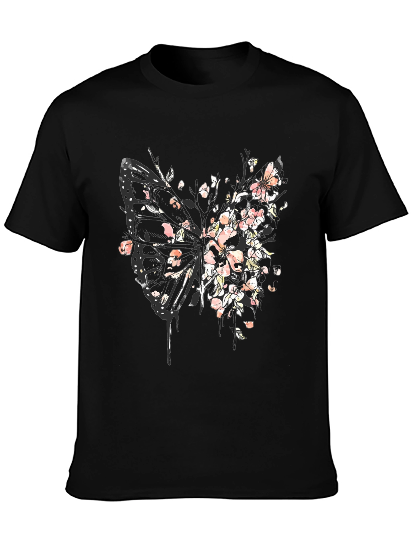Butterfly Floral Graphic Tee - Black Cotton Blend