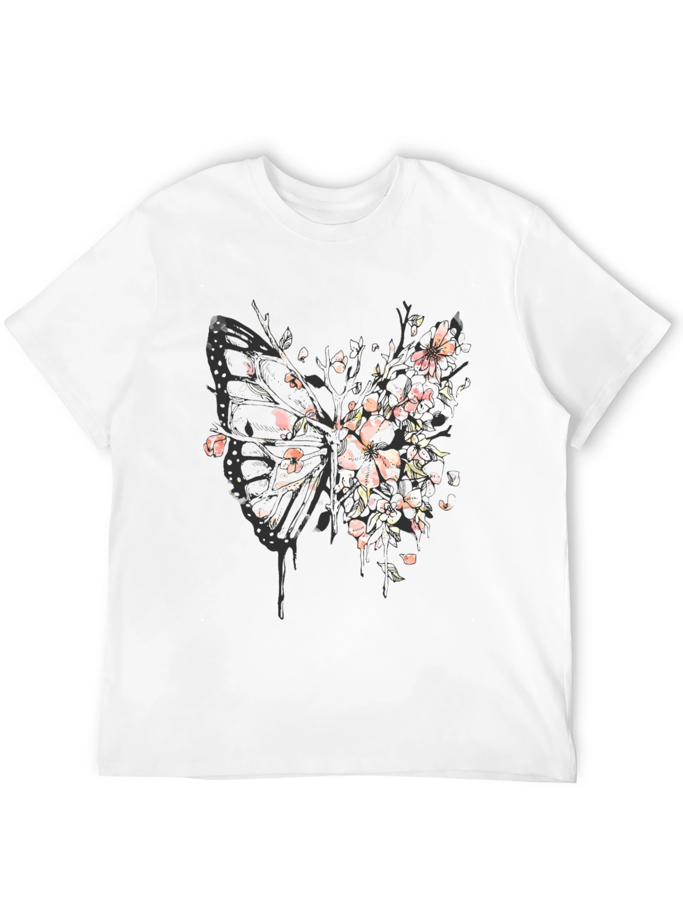 Butterfly Floral Graphic Tee - Black Cotton Blend