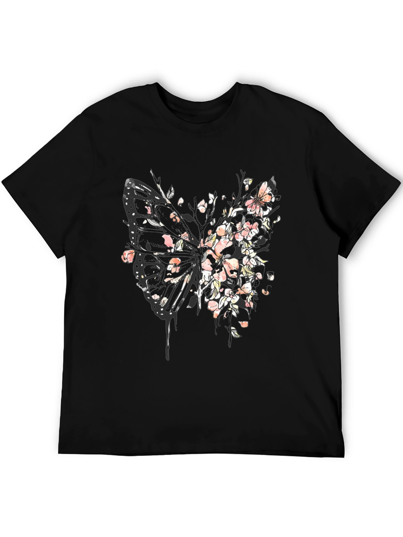 Butterfly Floral Graphic Tee - Black Cotton Blend