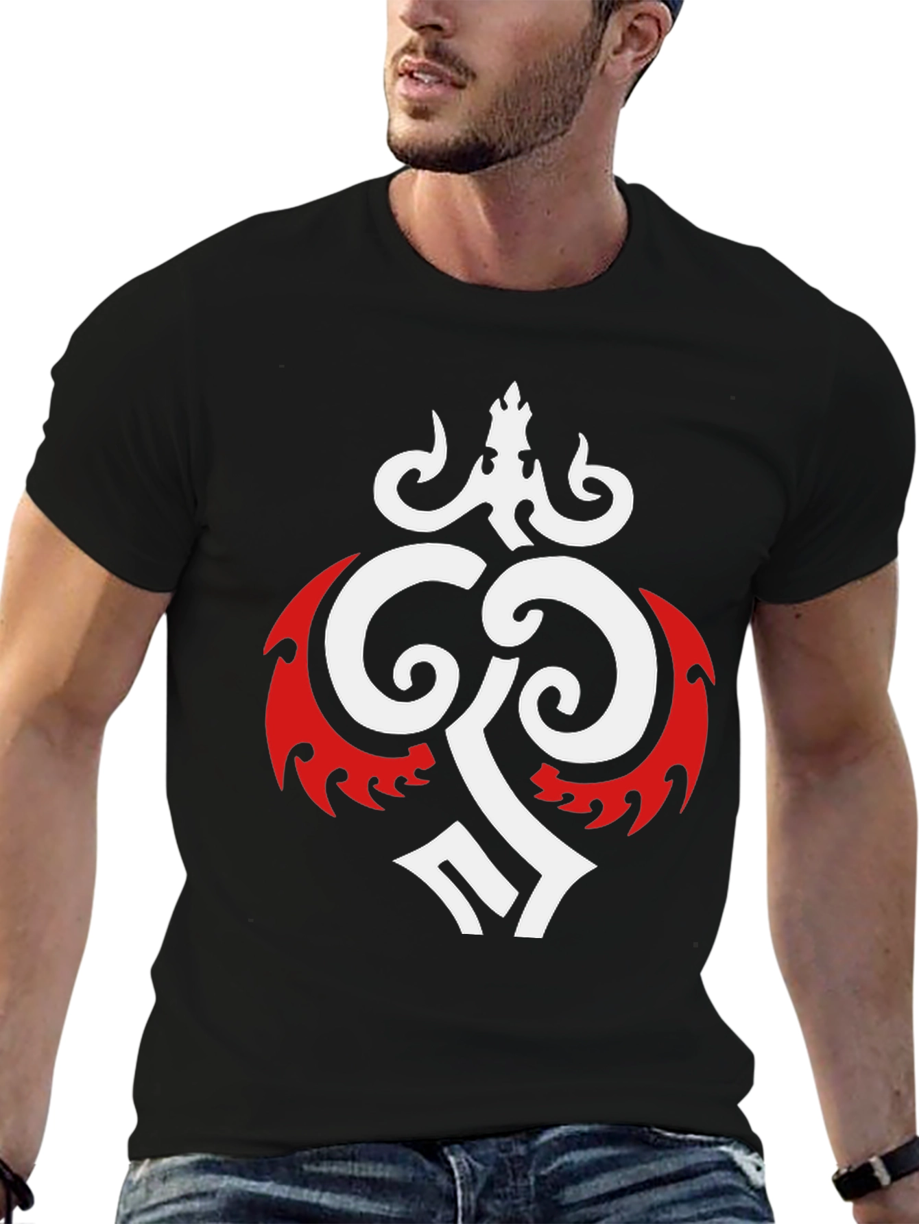 Bold Graphic Tee - Black with Tribal Design