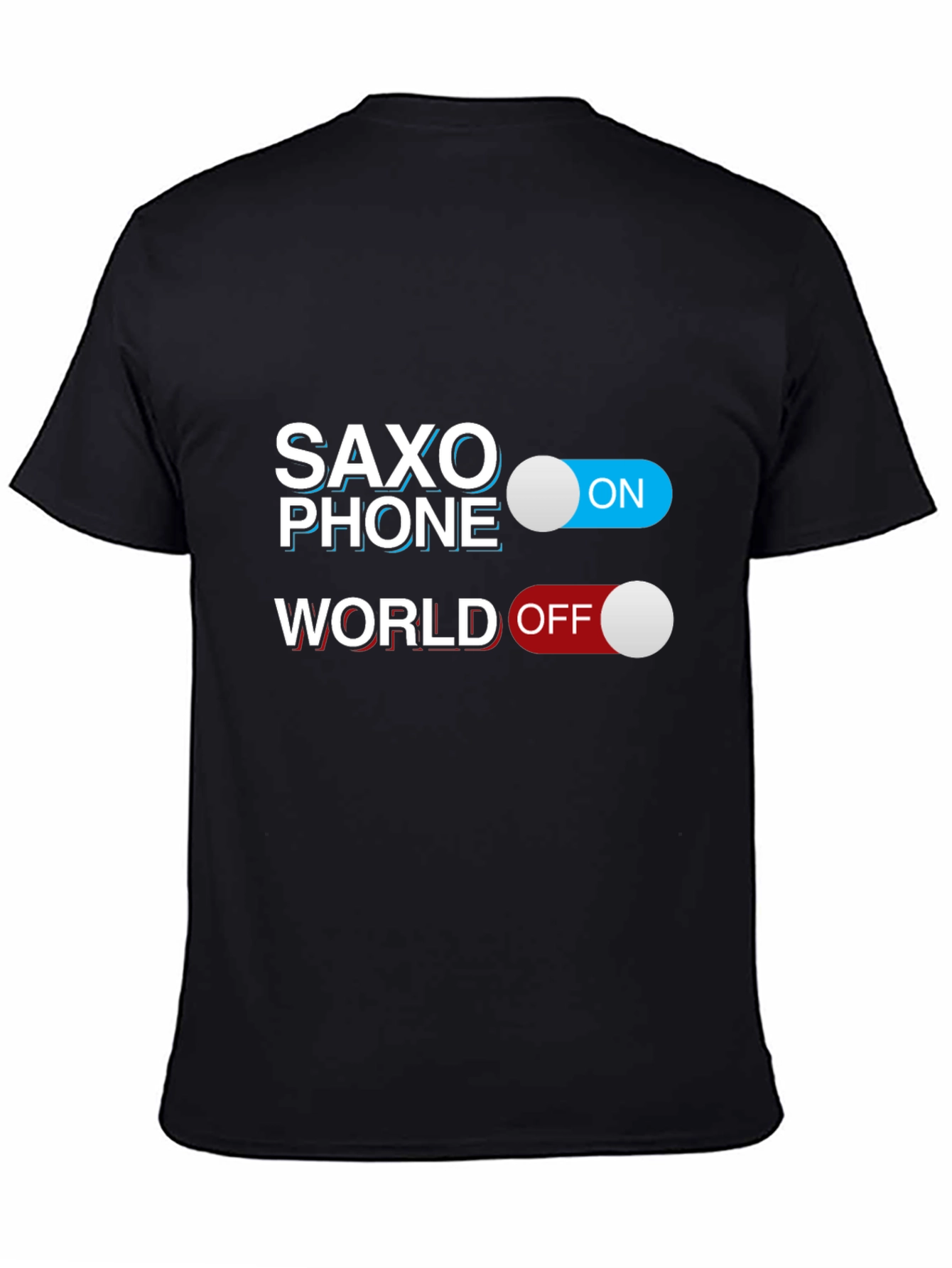 Saxophone On World Off Black T-Shirt