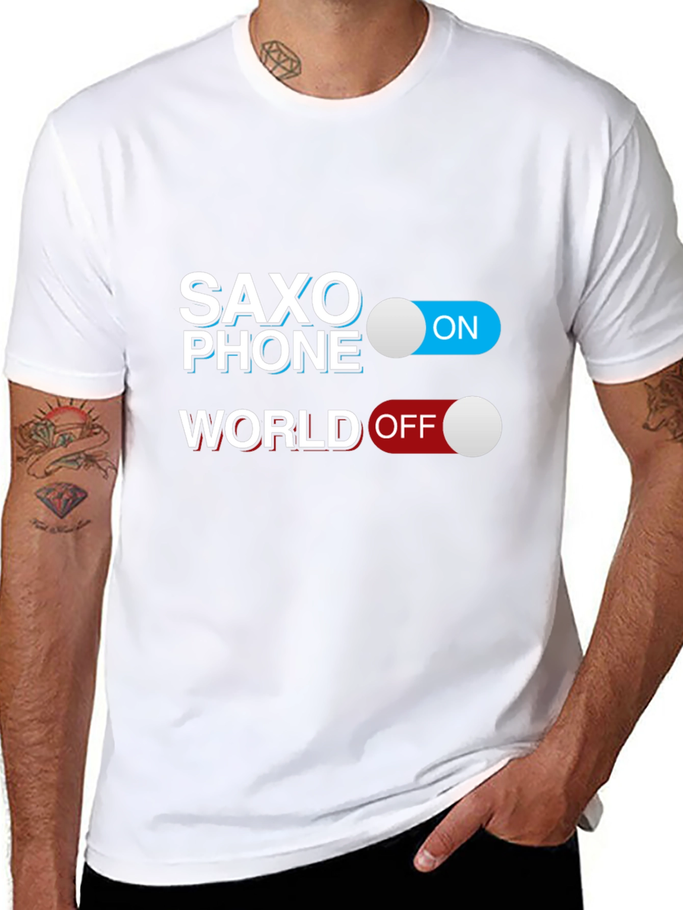 Saxophone On World Off Black T-Shirt