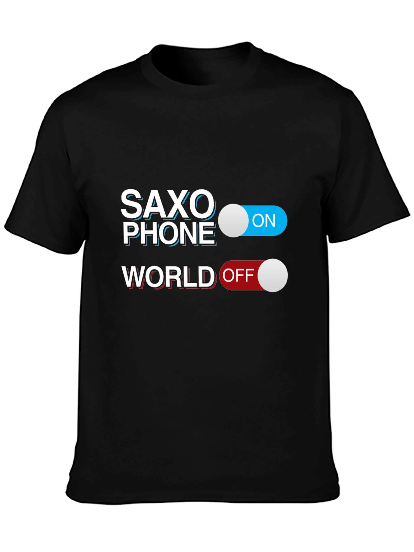 Saxophone On World Off Black T-Shirt