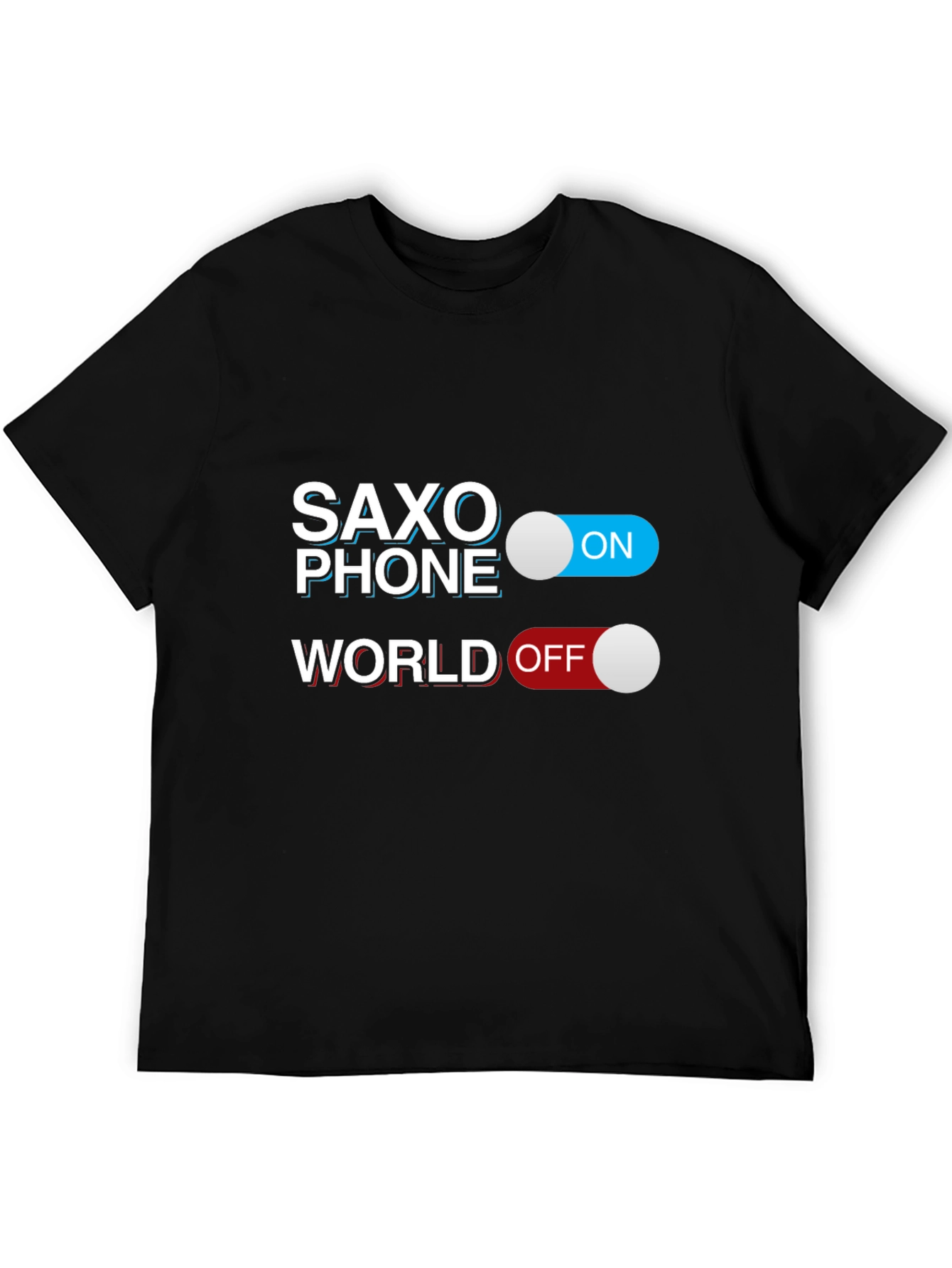 Saxophone On World Off Black T-Shirt