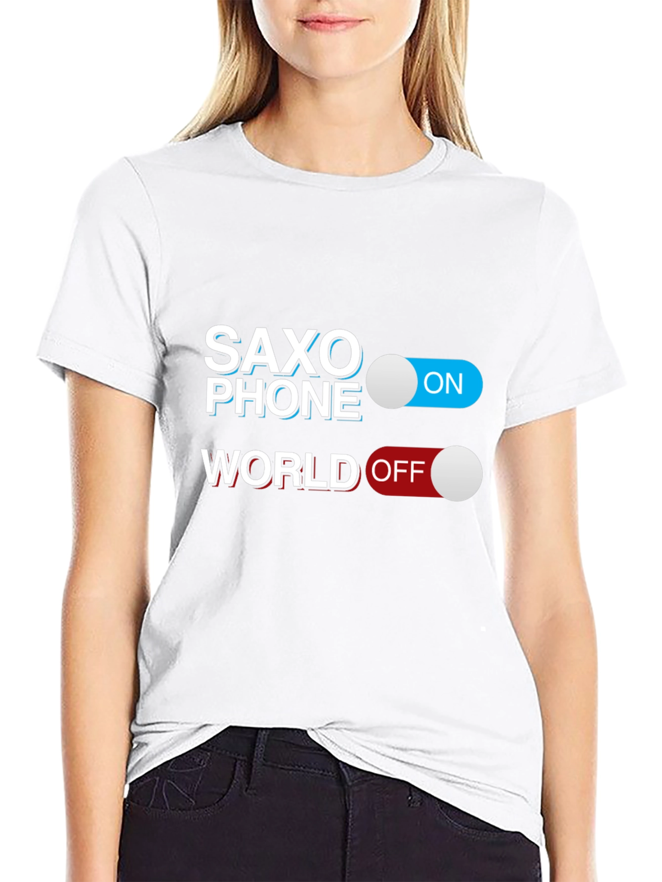 Saxophone On World Off Black T-Shirt