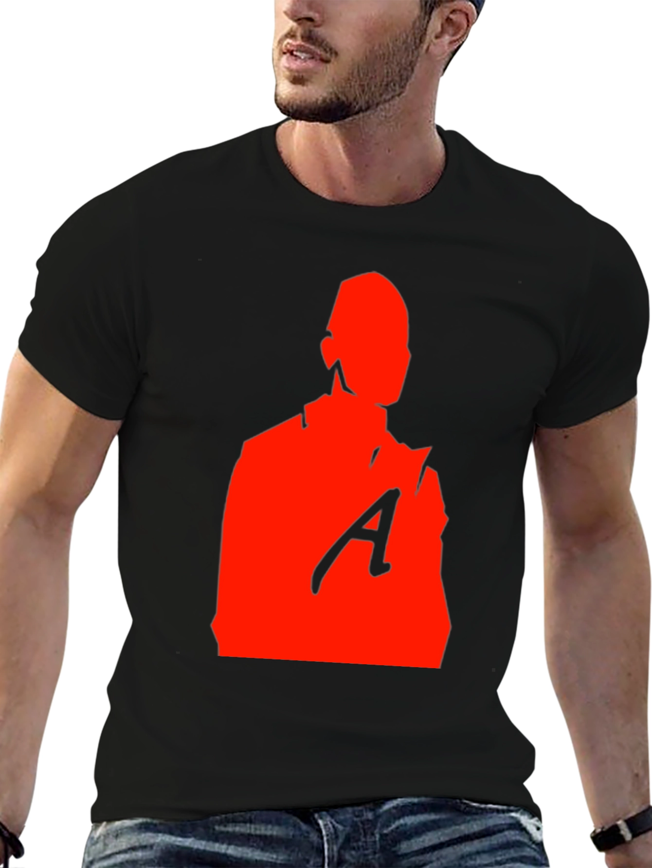 Red Silhouette Graphic Print Black T-Shirt