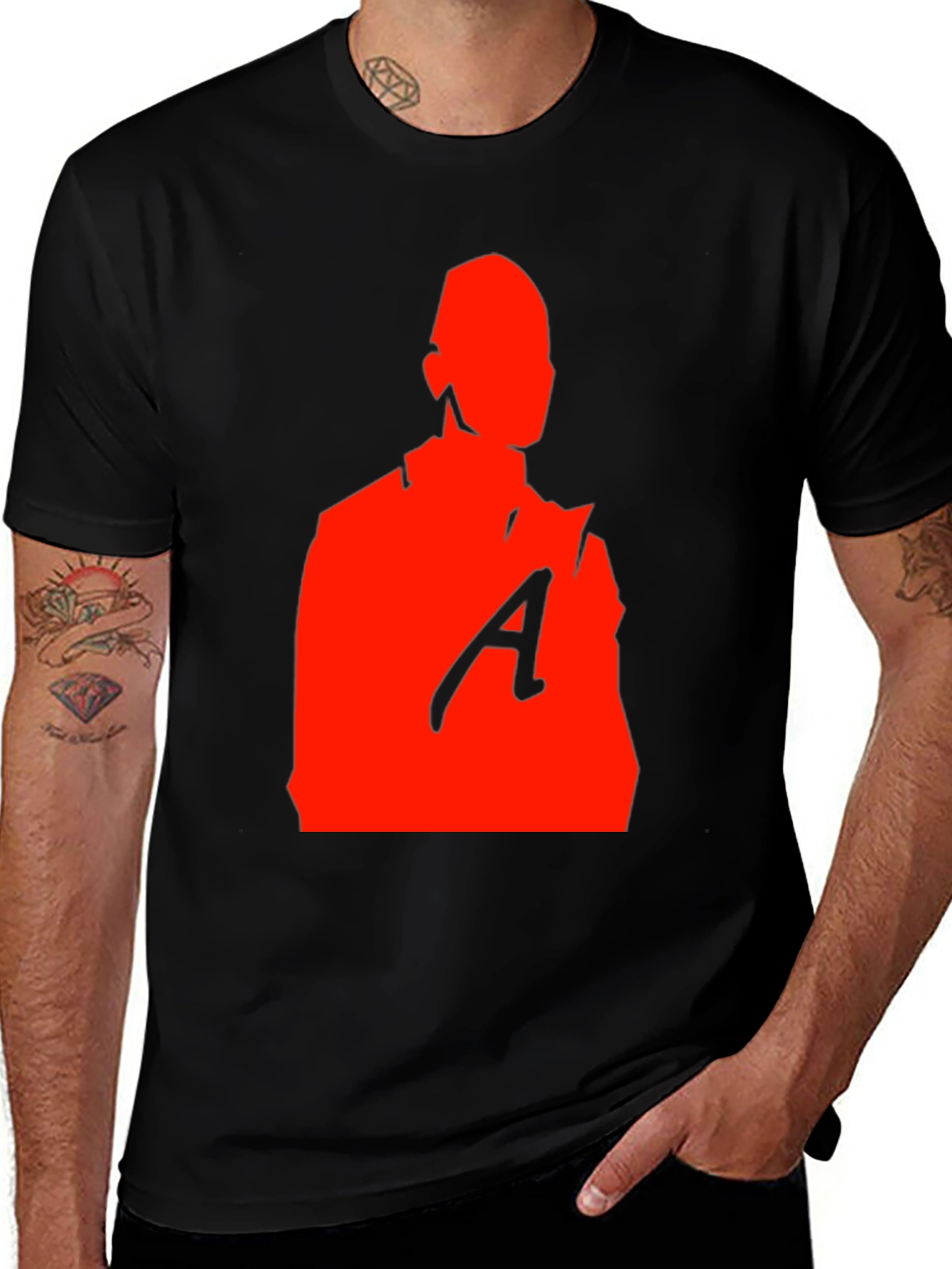 Red Silhouette Graphic Print Black T-Shirt