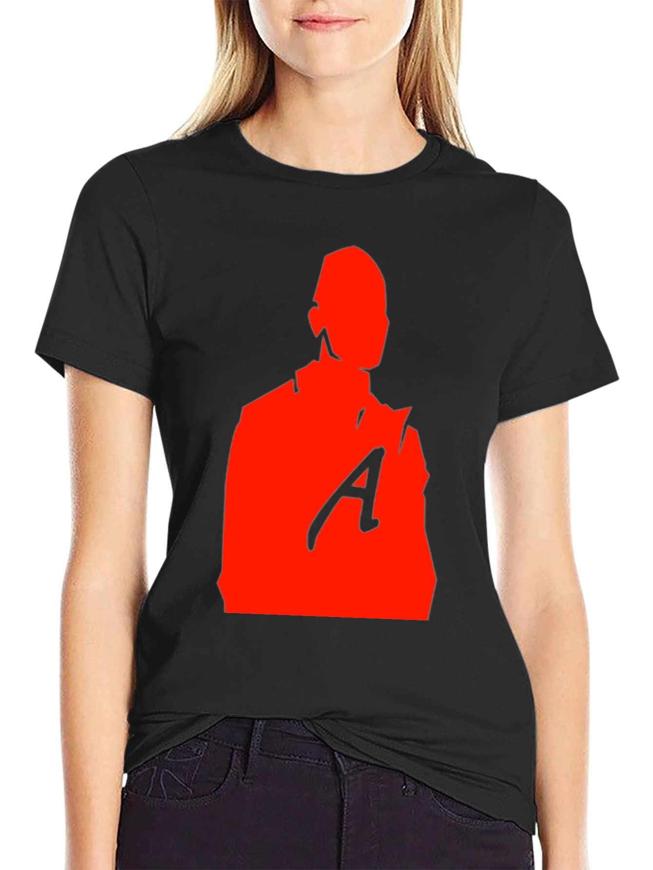 Red Silhouette Graphic Print Black T-Shirt