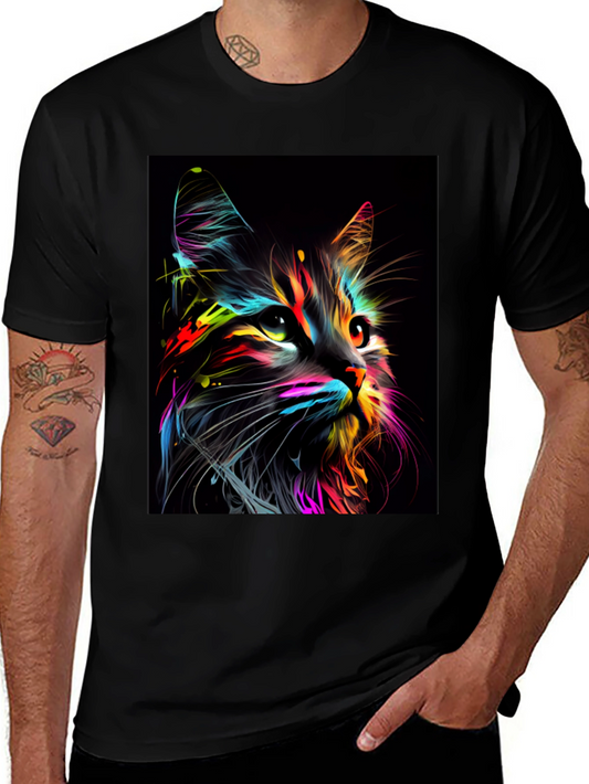 Colorful Cat Graphic Tee - Modern Artistic Design