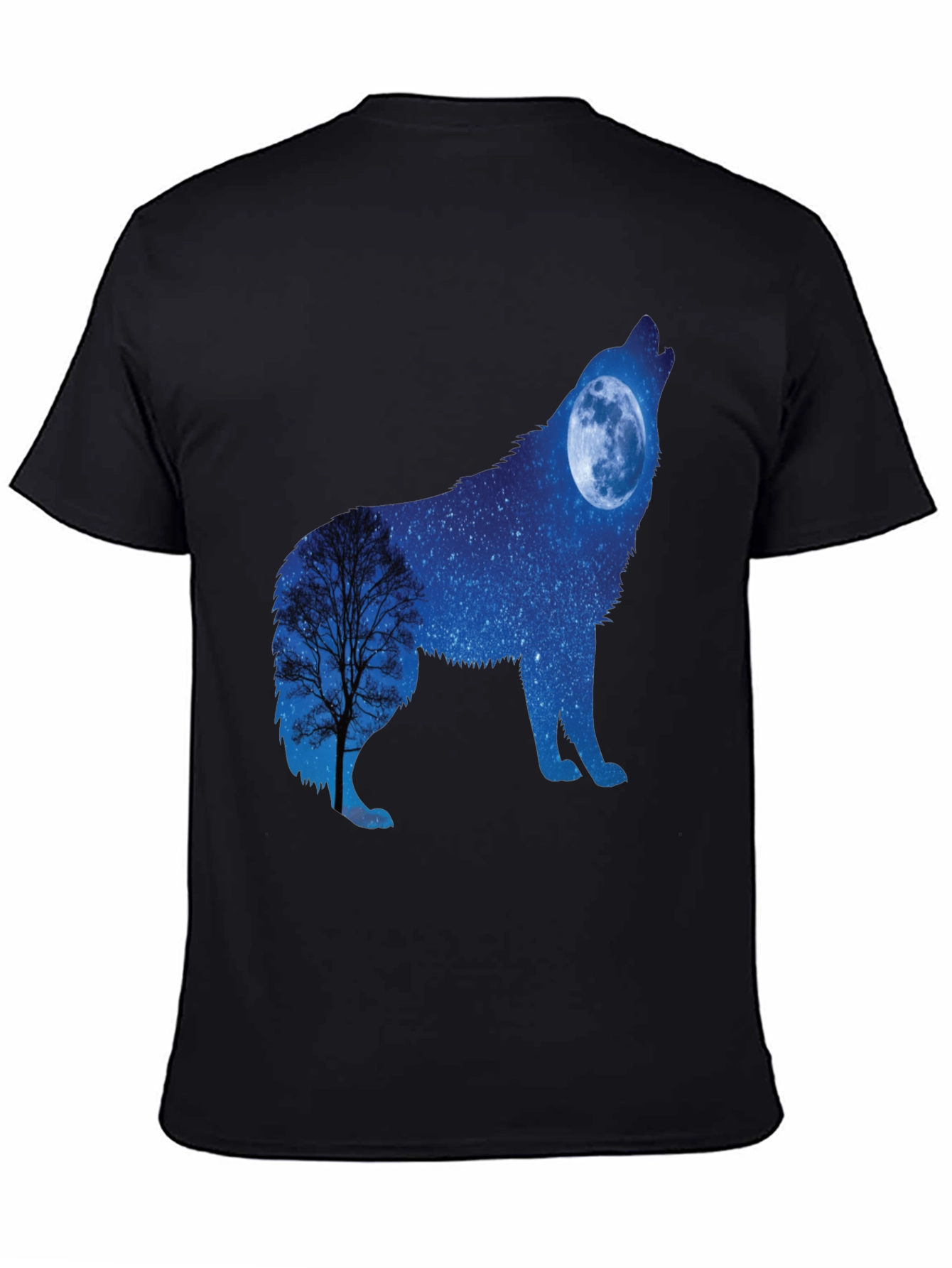 Wolf Moon Silhouette Graphic Tee - Night Sky Design