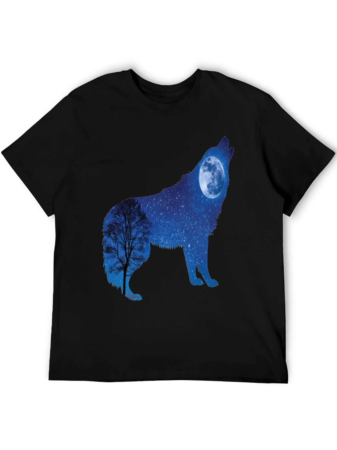Wolf Moon Silhouette Graphic Tee - Night Sky Design