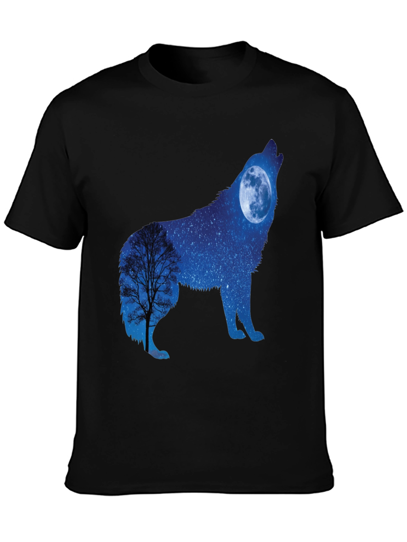 Wolf Moon Silhouette Graphic Tee - Night Sky Design