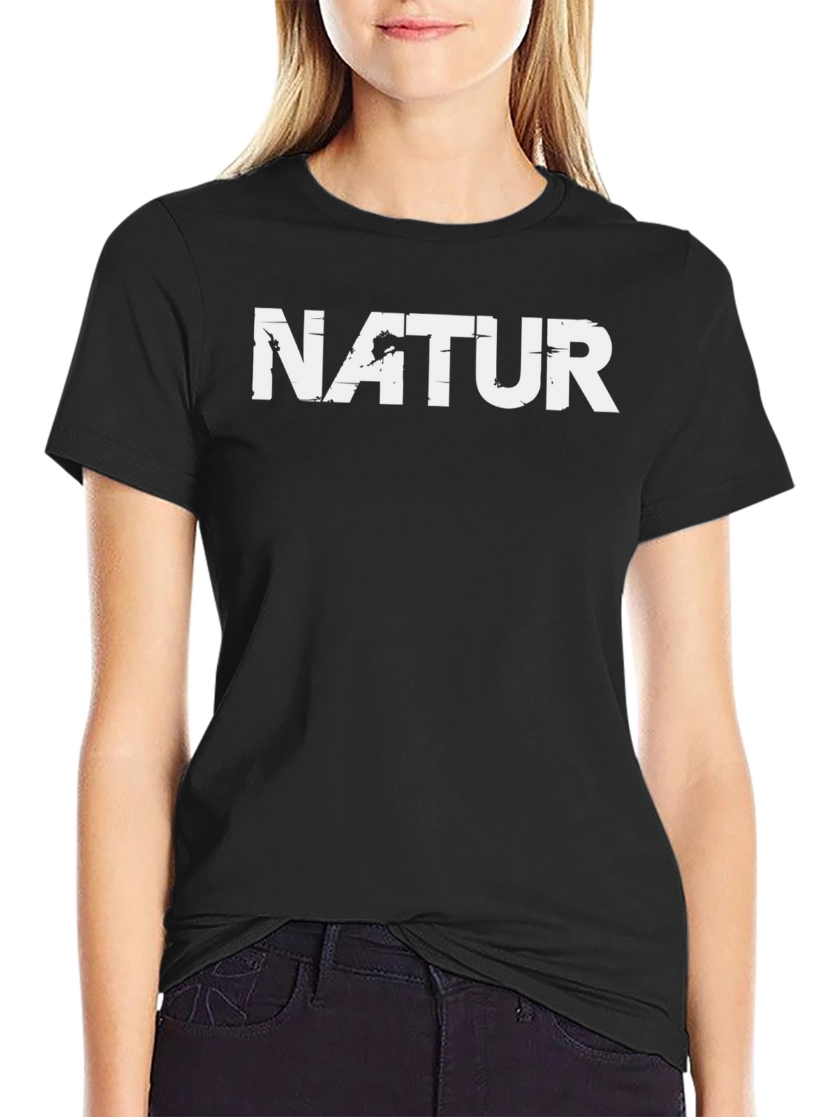 Natur Graphic Tee - Distressed Print Black T-Shirt