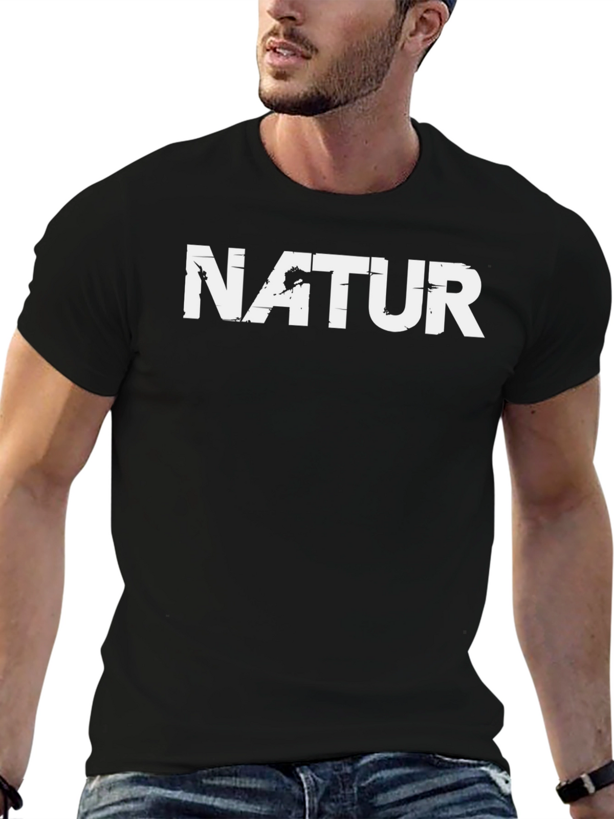 Natur Graphic Tee - Distressed Print Black T-Shirt