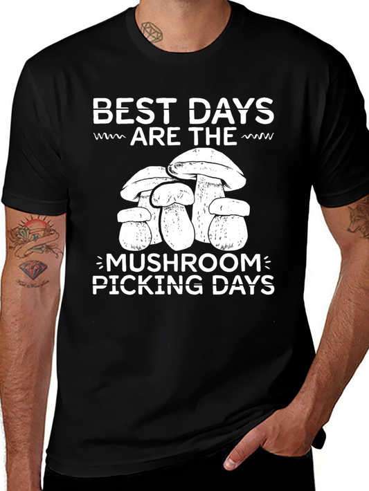 Mushroom Picking Days T-Shirt - Black Cotton Tee