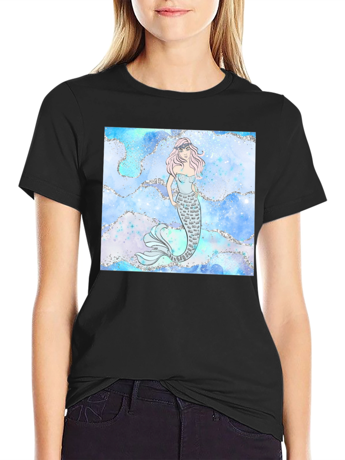 Mermaid Graphic Black T-Shirt