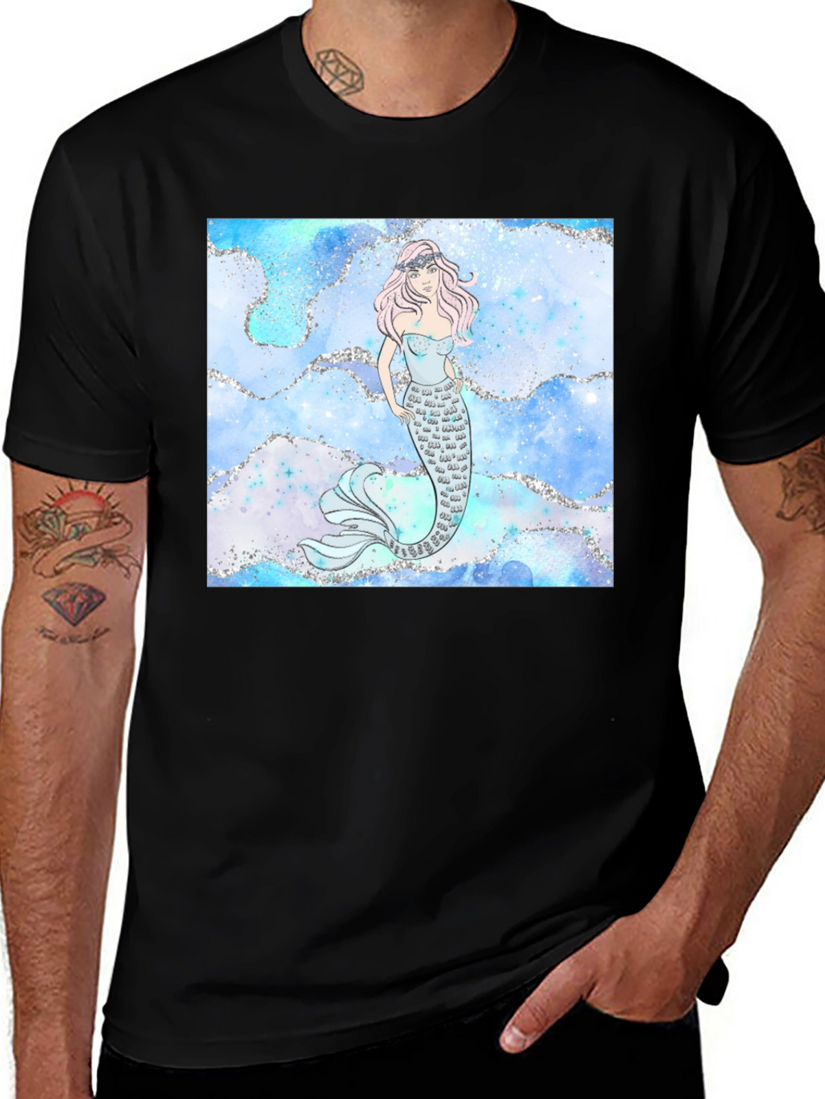 Mermaid Graphic Black T-Shirt