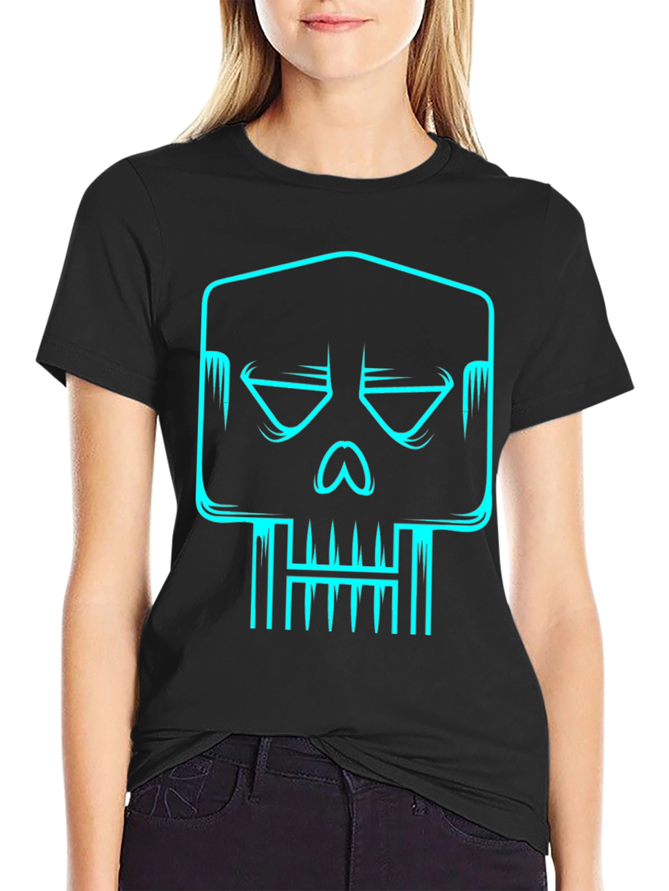 Cyber Skull Graphic Tee - Black Cotton T-Shirt