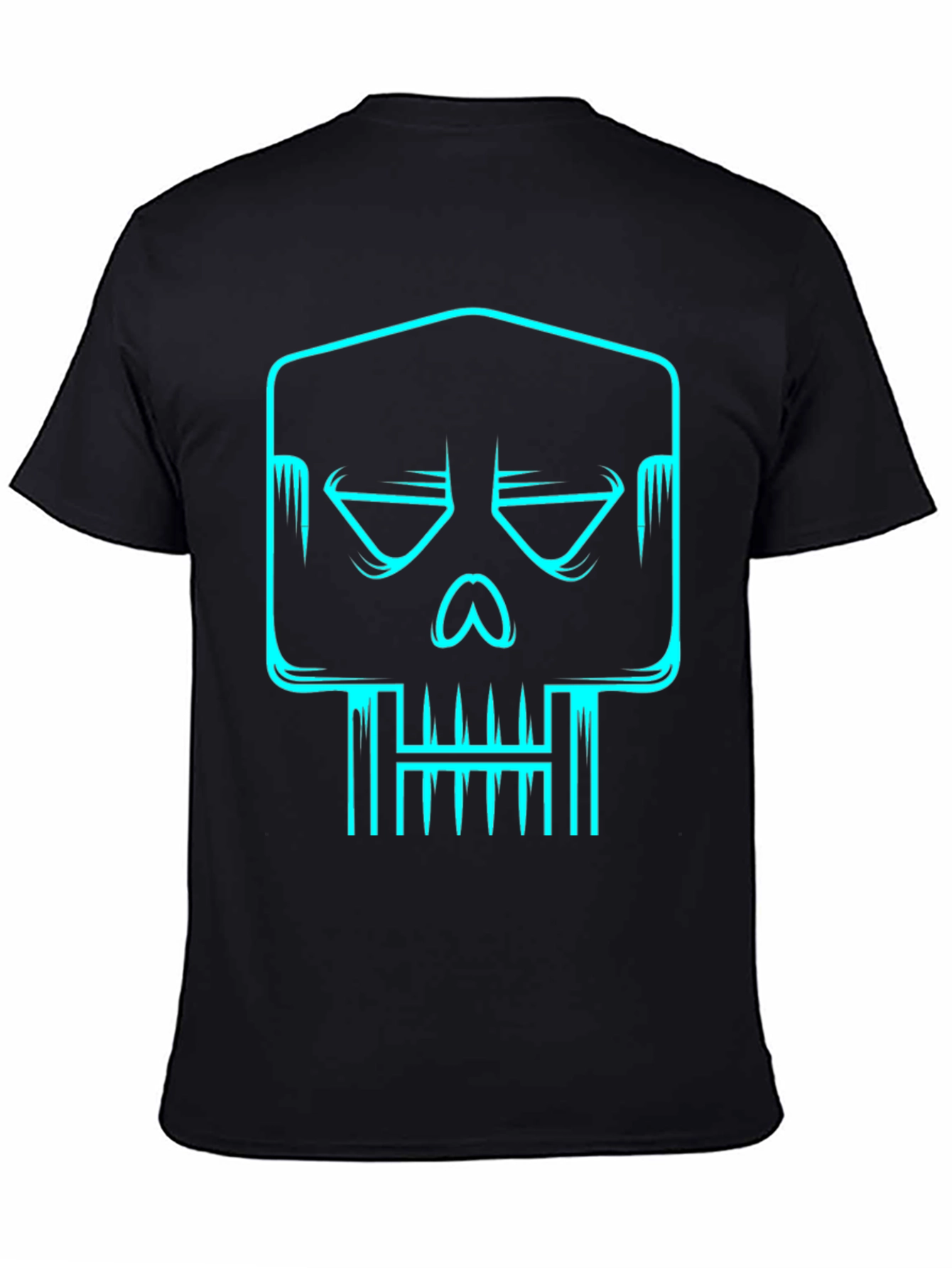 Cyber Skull Graphic Tee - Black Cotton T-Shirt