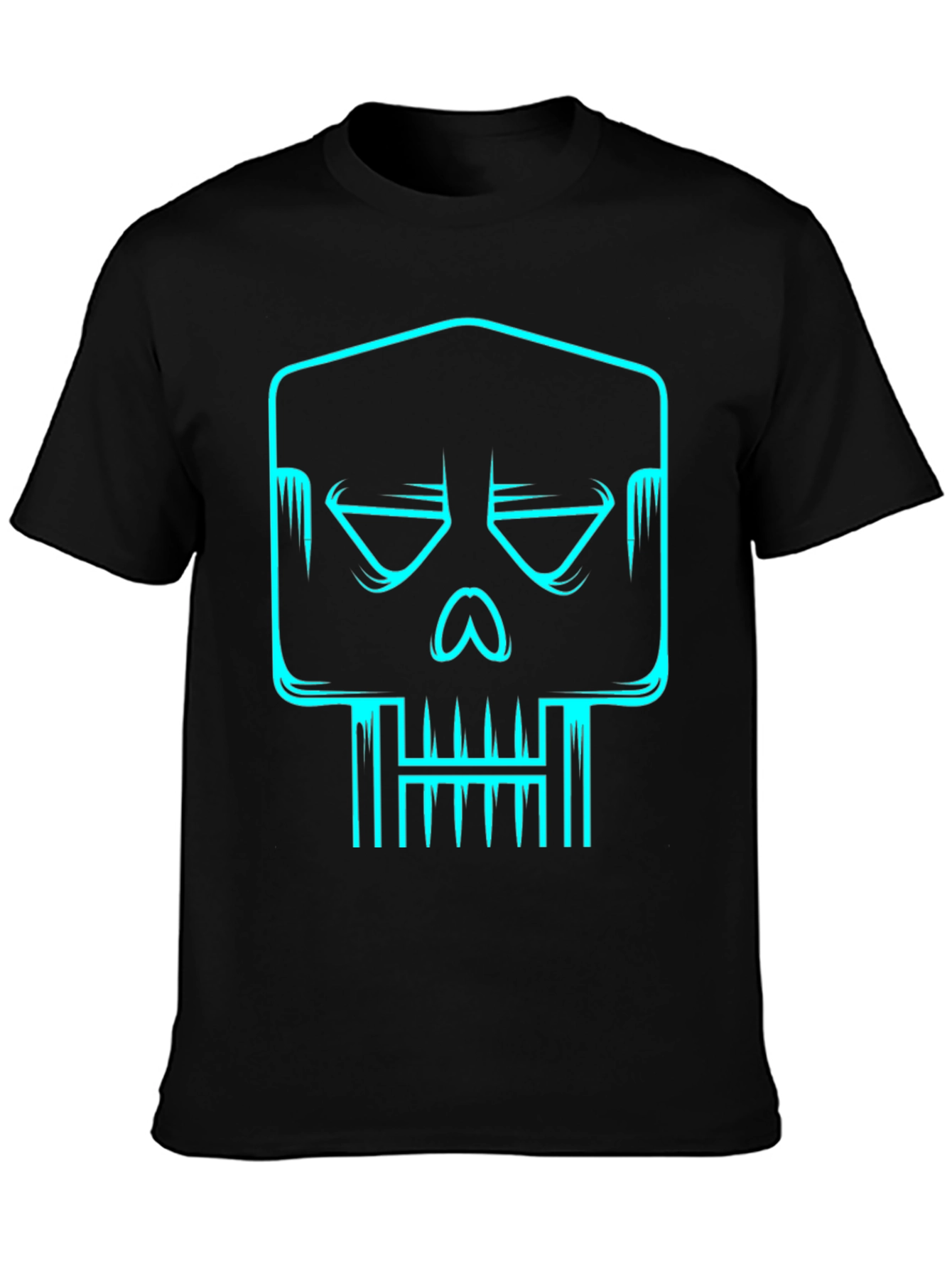 Cyber Skull Graphic Tee - Black Cotton T-Shirt