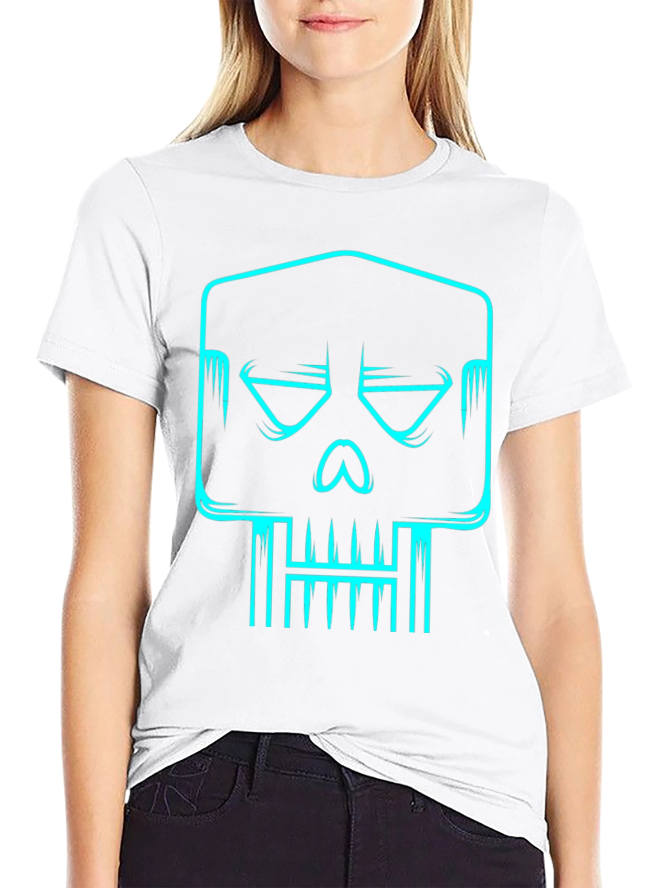 Cyber Skull Graphic Tee - Black Cotton T-Shirt