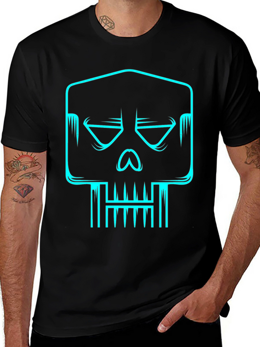Cyber Skull Graphic Tee - Black Cotton T-Shirt
