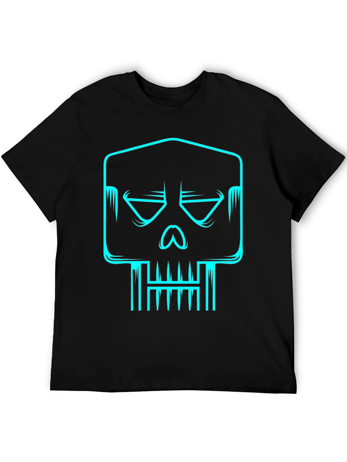 Cyber Skull Graphic Tee - Black Cotton T-Shirt
