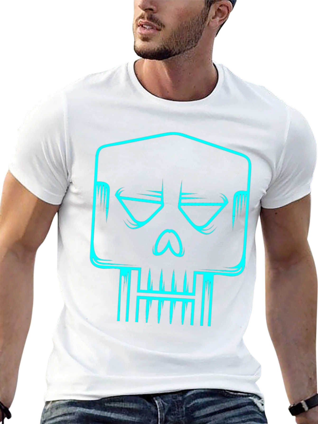 Cyber Skull Graphic Tee - Black Cotton T-Shirt