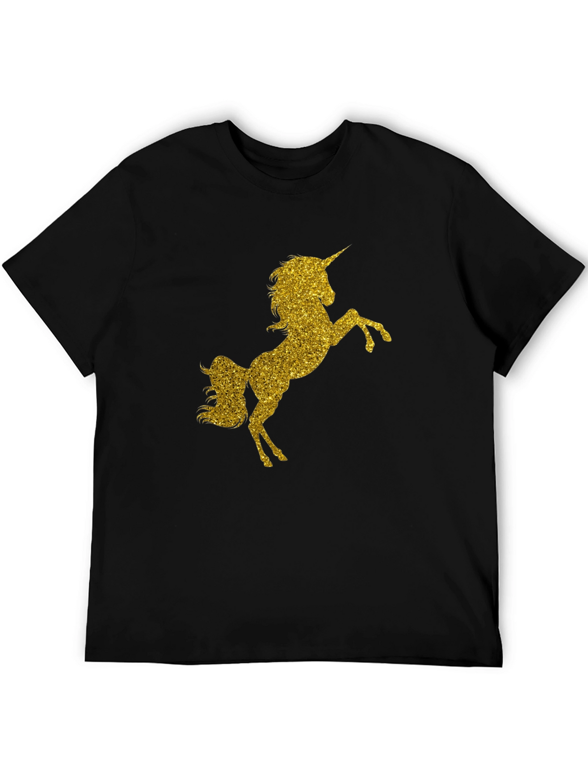 Gold Glitter Unicorn Black T-Shirt