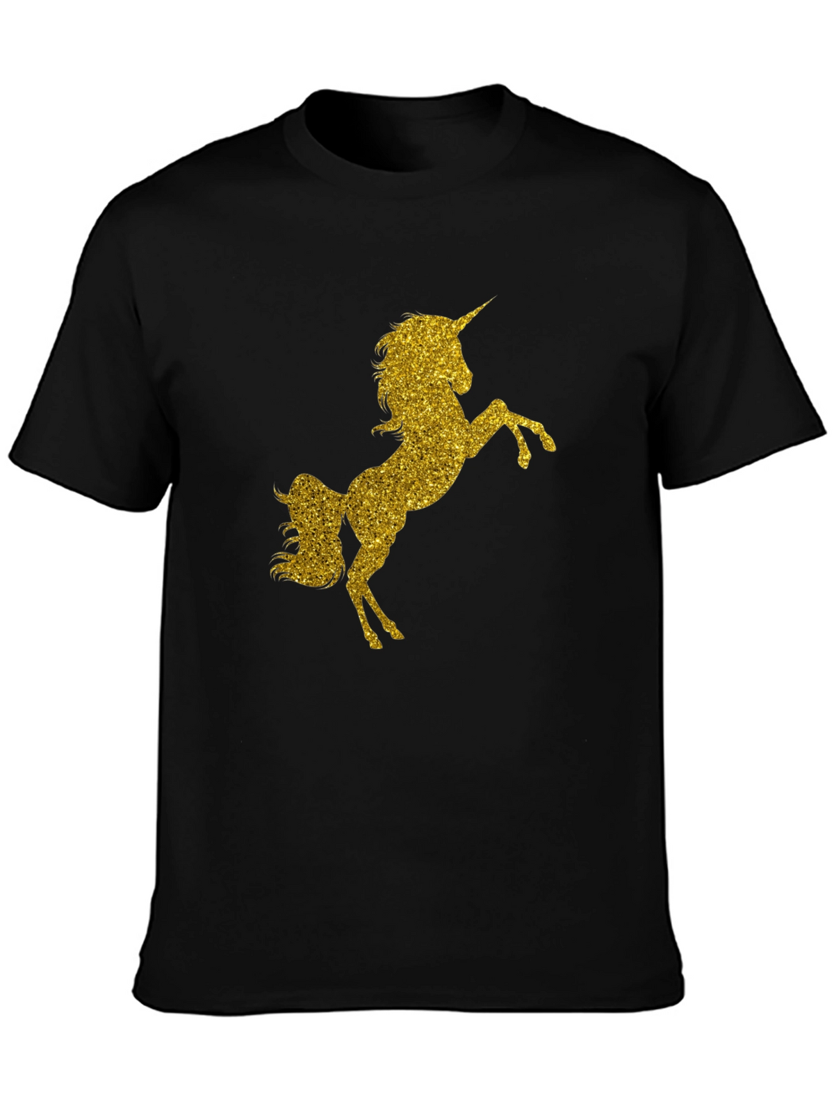 Gold Glitter Unicorn Black T-Shirt