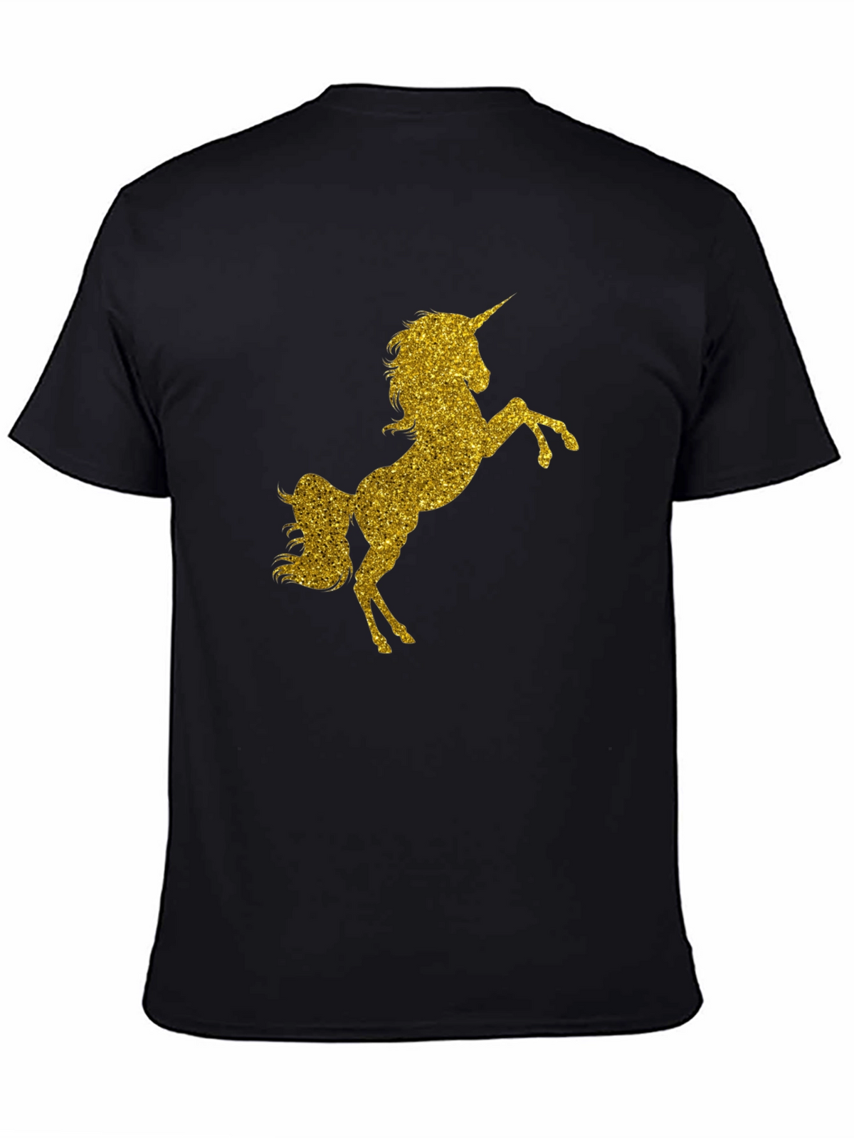 Gold Glitter Unicorn Black T-Shirt
