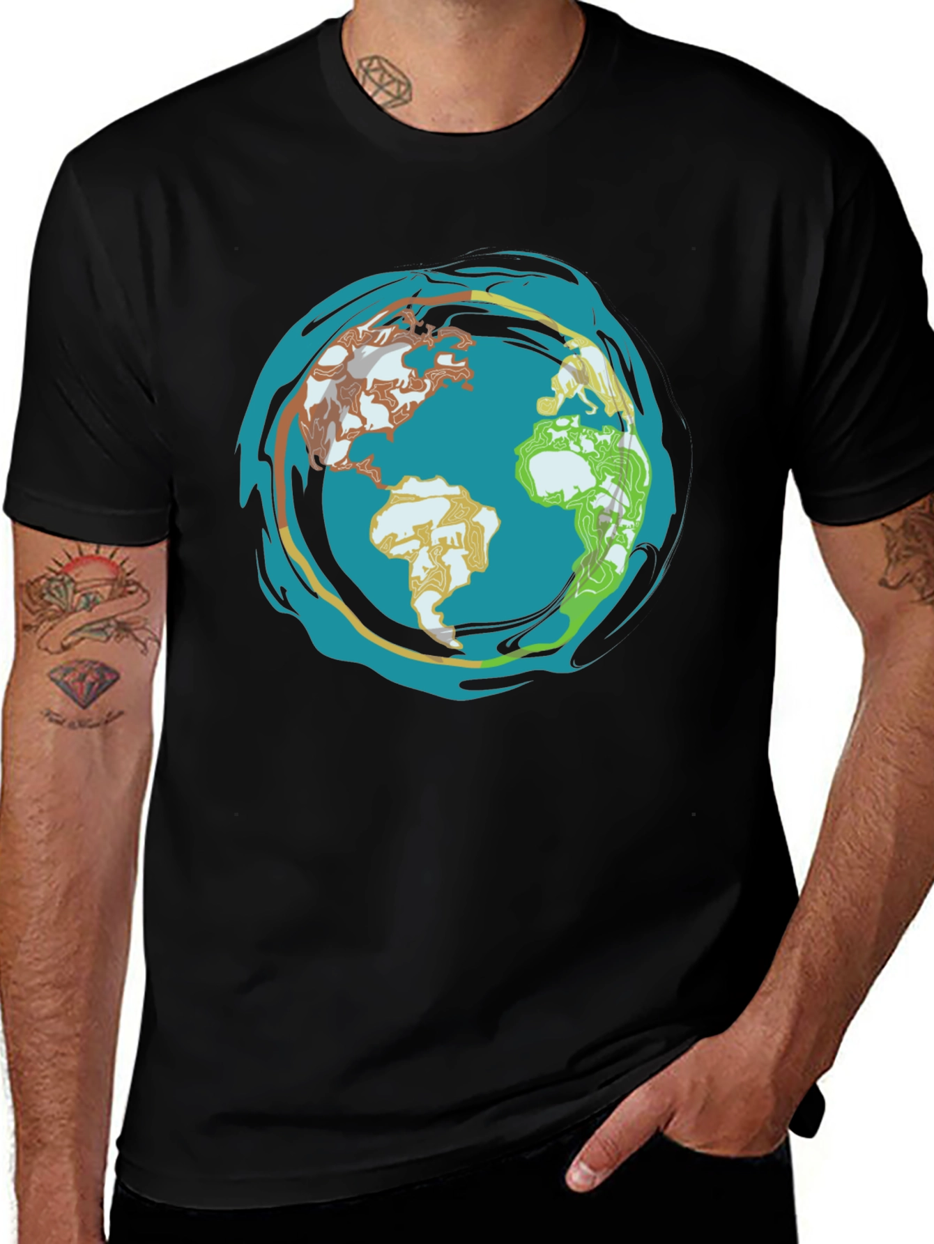 Earth Graphic T-Shirt - Global Design Black Tee