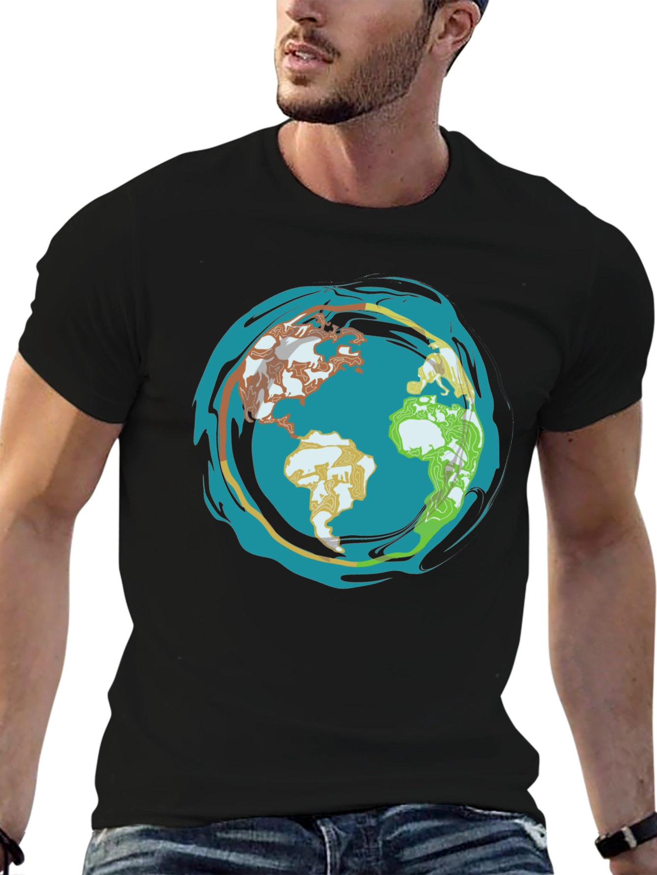 Earth Graphic T-Shirt - Global Design Black Tee