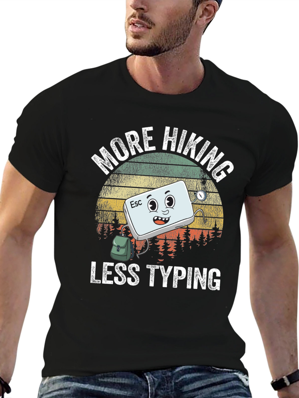 More Hiking Less Typing Graphic T-Shirt