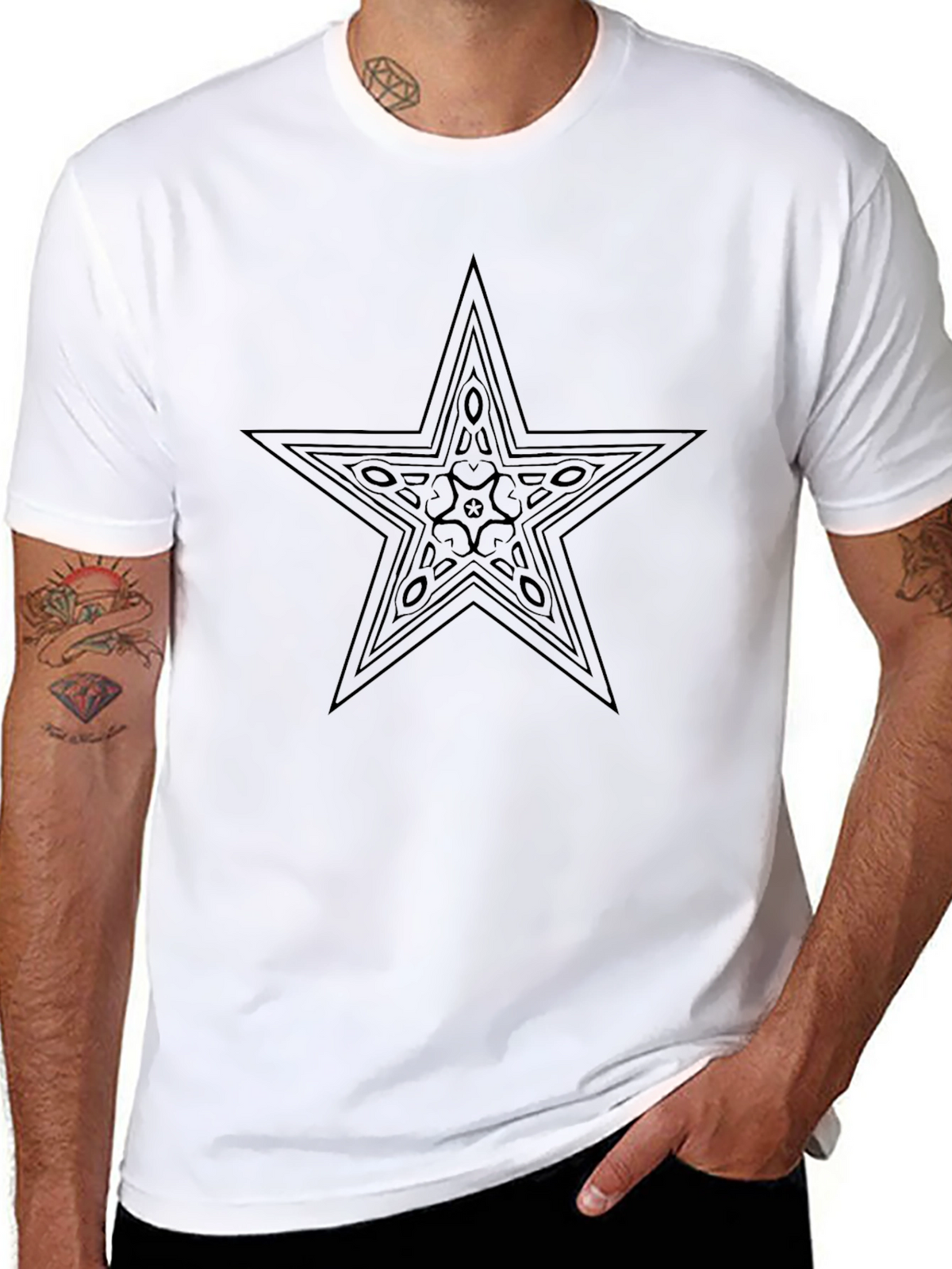 Mens Black Star Graphic T-Shirt
