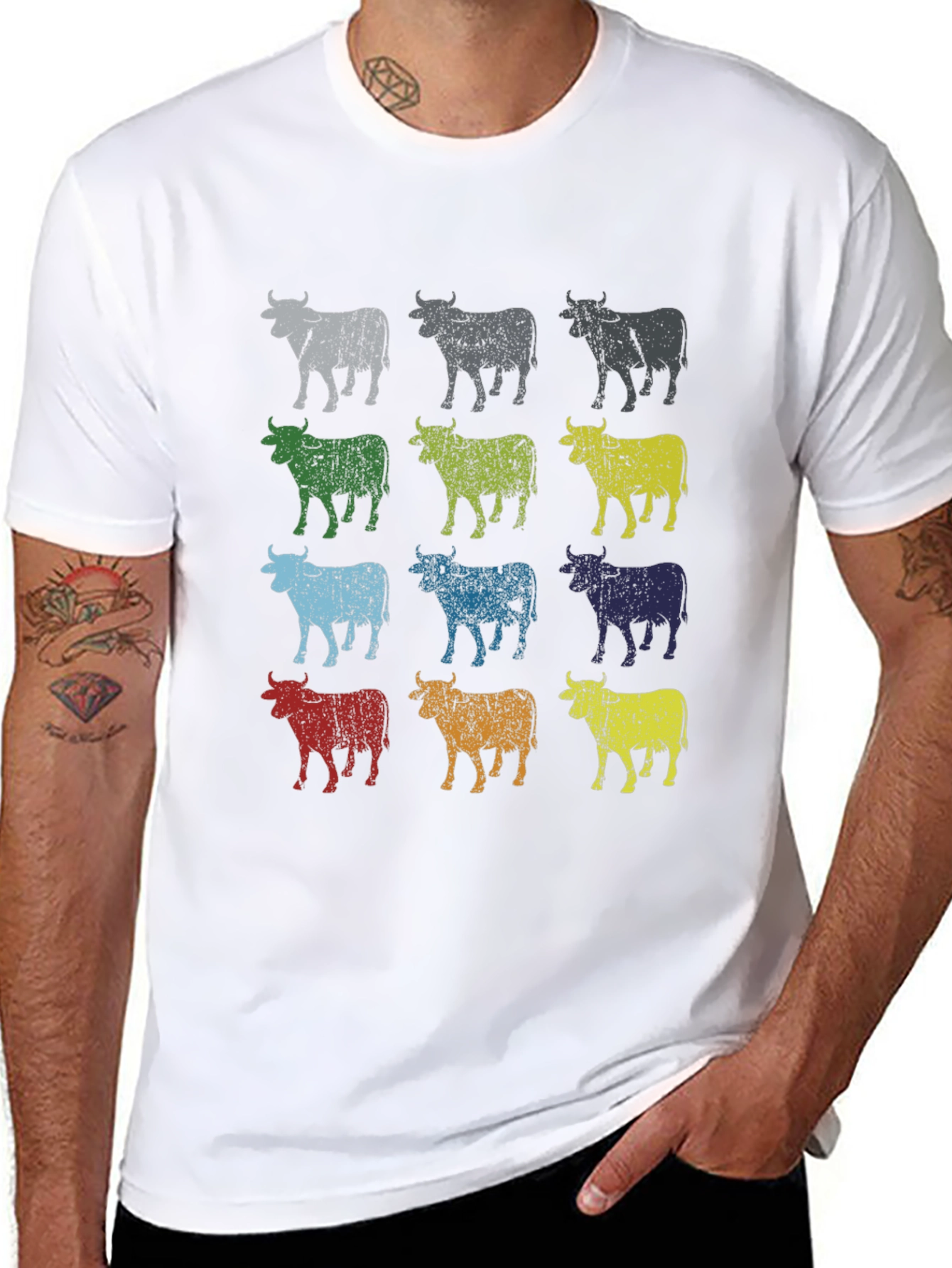 Retro Cow Print Graphic Tee - Black