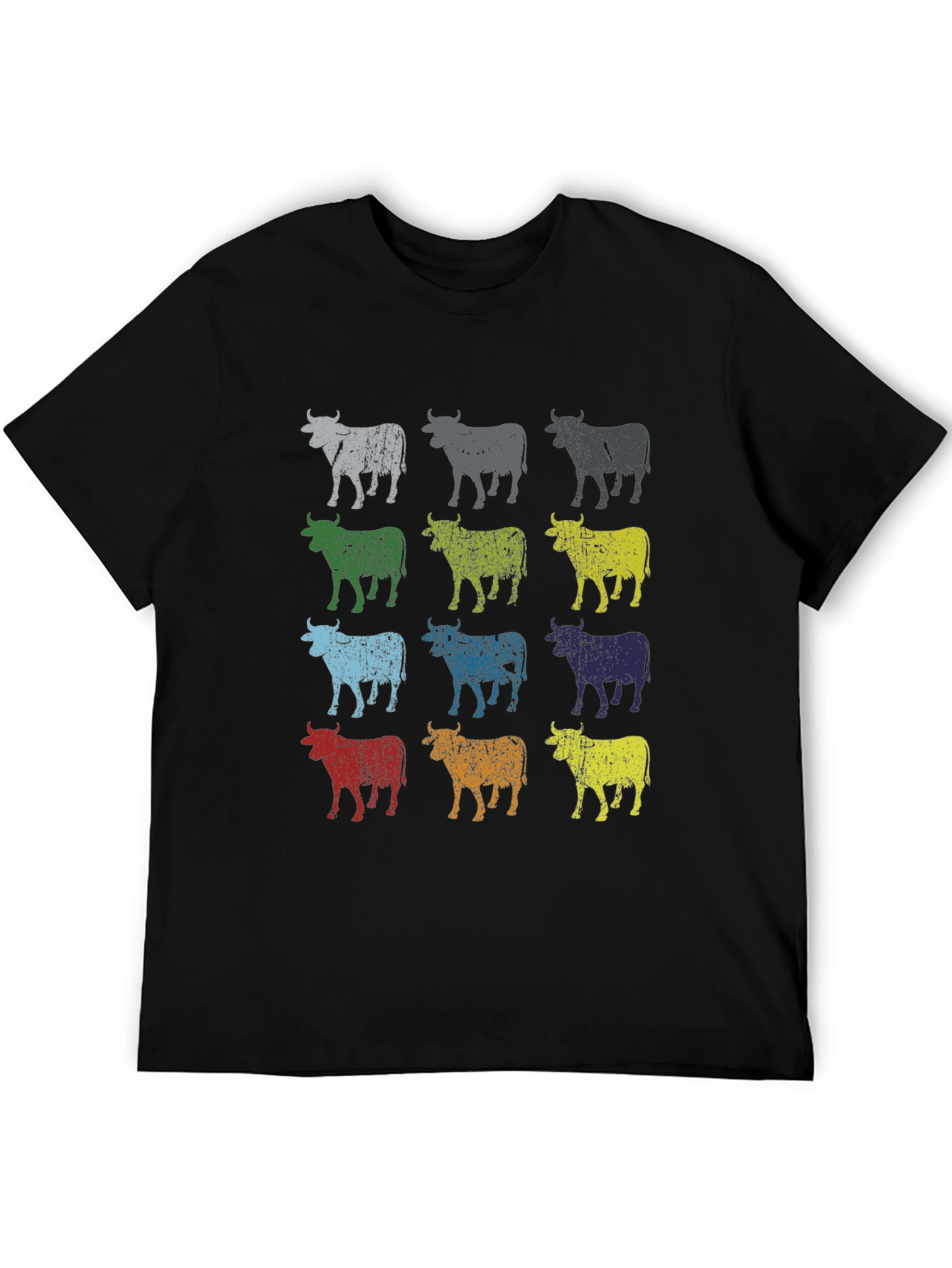 Retro Cow Print Graphic Tee - Black