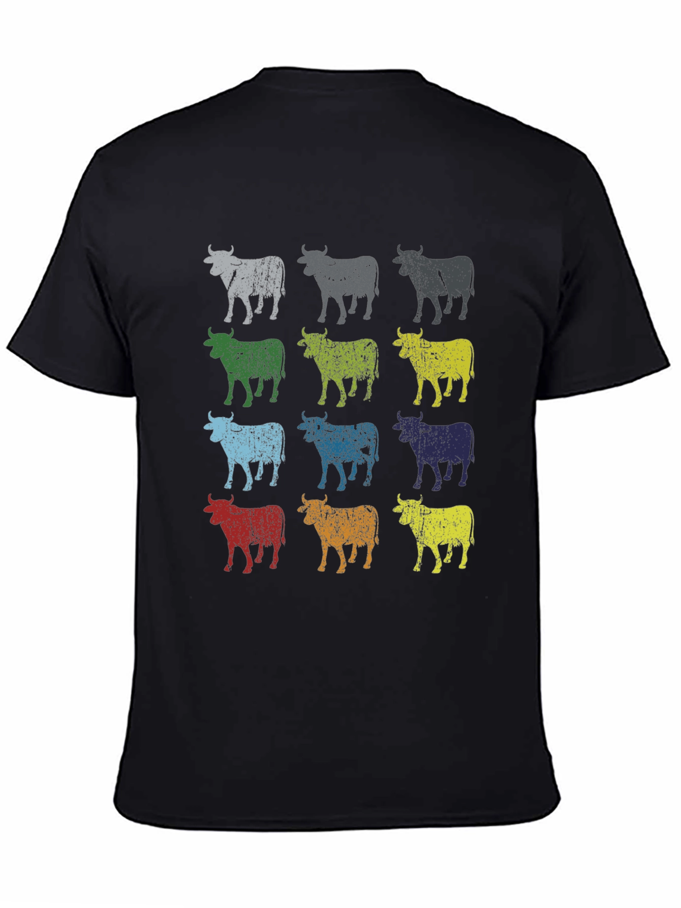 Retro Cow Print Graphic Tee - Black