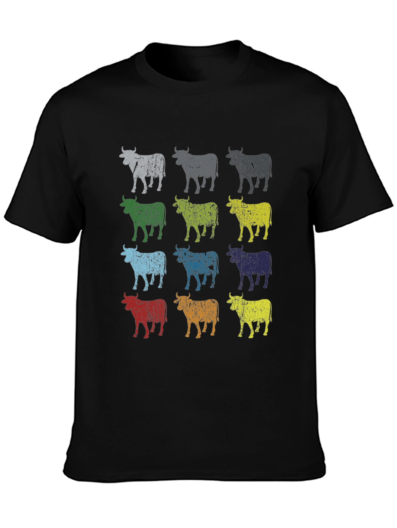 Retro Cow Print Graphic Tee - Black