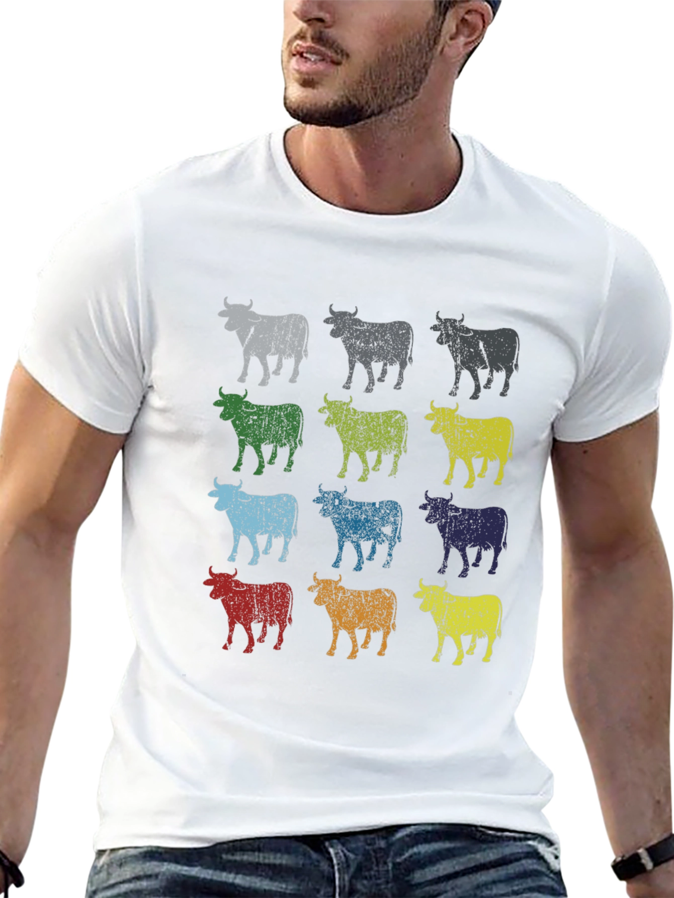 Retro Cow Print Graphic Tee - Black
