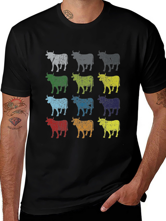 Retro Cow Print Graphic Tee - Black