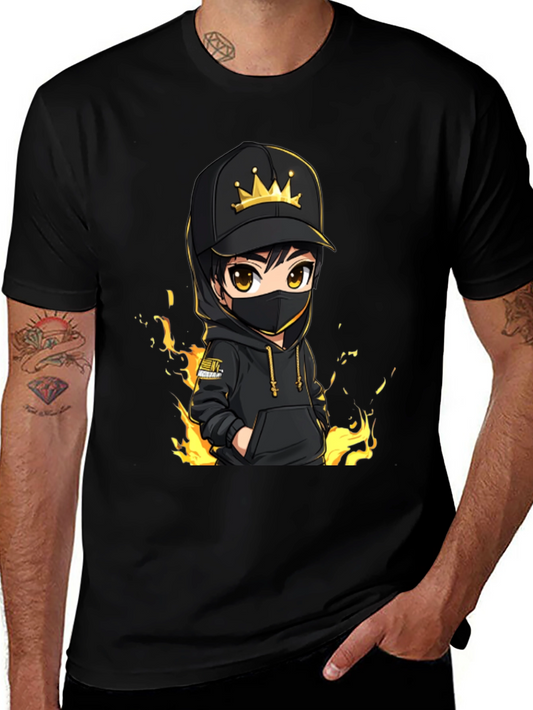 Anime Style King Graphic Black T-Shirt